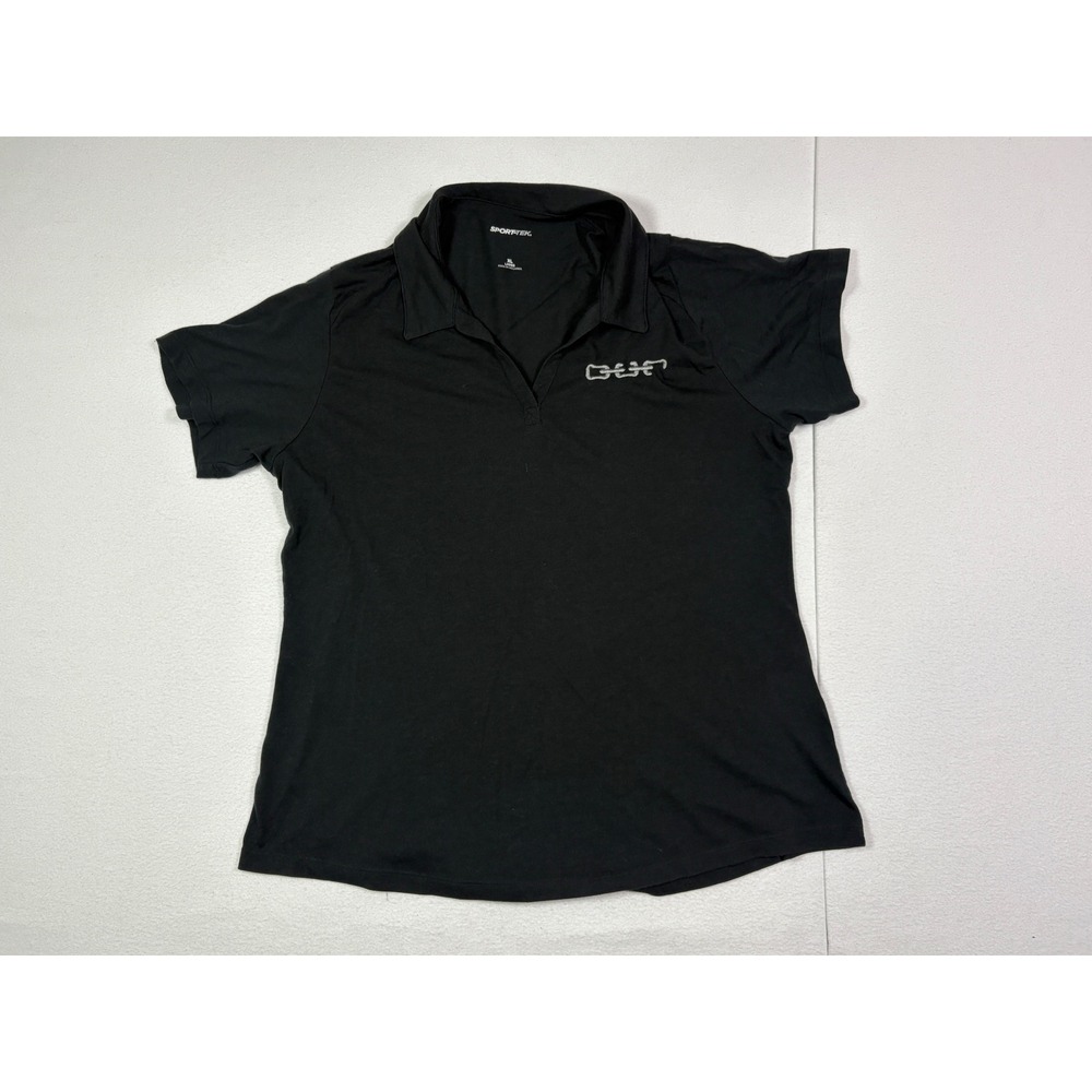 Sport-Tek Womens XL Black Short Sleeve V-Neck Polo Shirt Activewear Jersey Tee